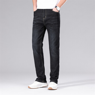 Vyriški tamprūs džinsiniai džinsai Plonos naujos verslo kasdienės tiesios kelnės Juodos mėlynos kelnės Kasdieninės vyriškos kelnės „Dropship“ plius dydis
