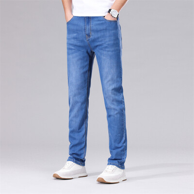 Vyriški tamprūs džinsiniai džinsai Plonos naujos verslo kasdienės tiesios kelnės Juodos mėlynos kelnės Kasdieninės vyriškos kelnės „Dropship“ plius dydis