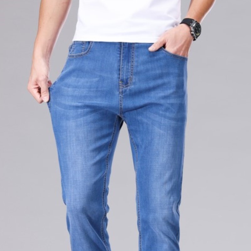 Vyriški tamprūs džinsiniai džinsai Plonos naujos verslo kasdienės tiesios kelnės Juodos mėlynos kelnės Kasdieninės vyriškos kelnės „Dropship“ plius dydis
