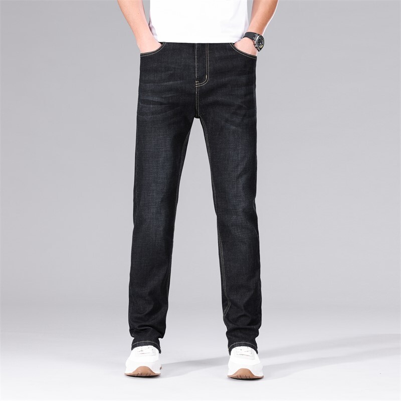 Vyriški tamprūs džinsiniai džinsai Plonos naujos verslo kasdienės tiesios kelnės Juodos mėlynos kelnės Kasdieninės vyriškos kelnės „Dropship“ plius dydis