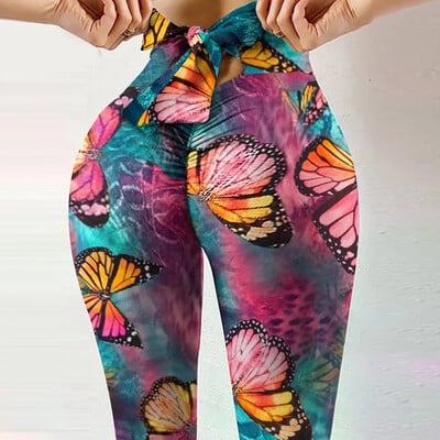 Jambiere sexy cu talie înaltă cu papillon Pantaloni de yoga cu imprimeu de fluture Colanți de bandaj pentru femei Push Up Exercițiu Fitness antrenament Legging