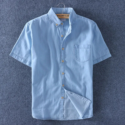 „Schinteon“ aukščiausios kokybės vasariniai vyriški džinsiniai marškiniai trumpomis rankovėmis, minkšti 100 % medvilnė, viena kišenė ploni džinsai kaubojus 4XL greitas pristatymas