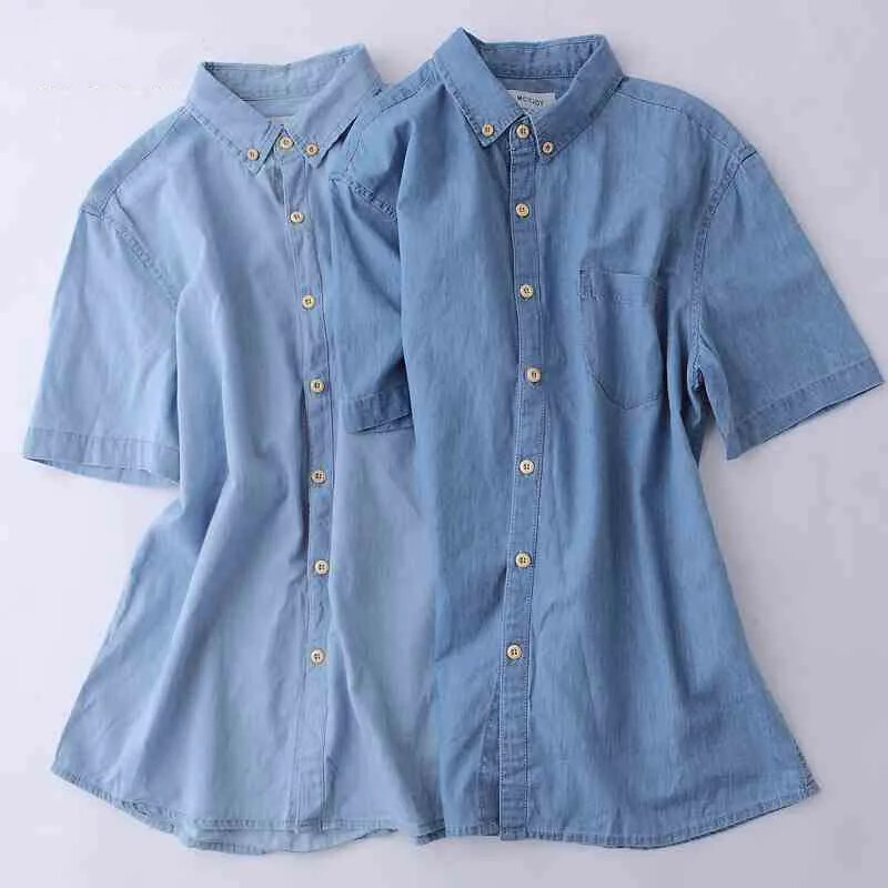 „Schinteon“ aukščiausios kokybės vasariniai vyriški džinsiniai marškiniai trumpomis rankovėmis, minkšti 100 % medvilnė, viena kišenė ploni džinsai kaubojus 4XL greitas pristatymas