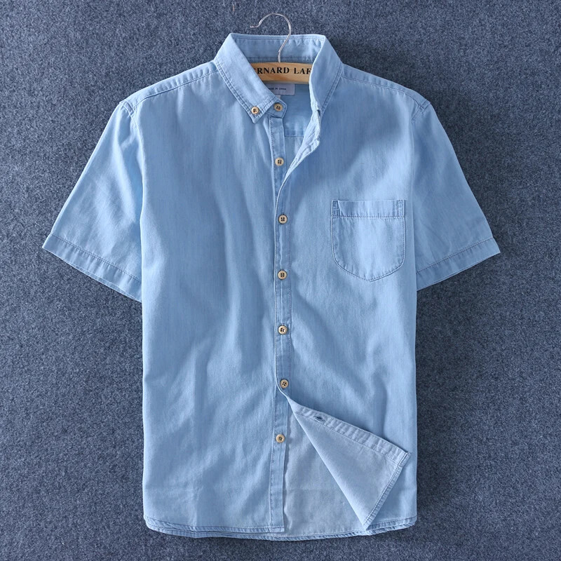„Schinteon“ aukščiausios kokybės vasariniai vyriški džinsiniai marškiniai trumpomis rankovėmis, minkšti 100 % medvilnė, viena kišenė ploni džinsai kaubojus 4XL greitas pristatymas