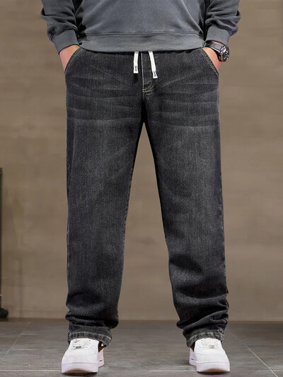 pluss suuruses teksad meeste lahtised sirged sügis mees kõrge elastsusega isapüksid 44 46 48 teksad meestele 7XL 6XL 5XL 8XL