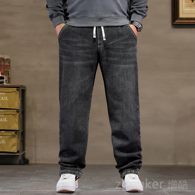 pluss suuruses teksad meeste lahtised sirged sügis mees kõrge elastsusega isapüksid 44 46 48 teksad meestele 7XL 6XL 5XL 8XL