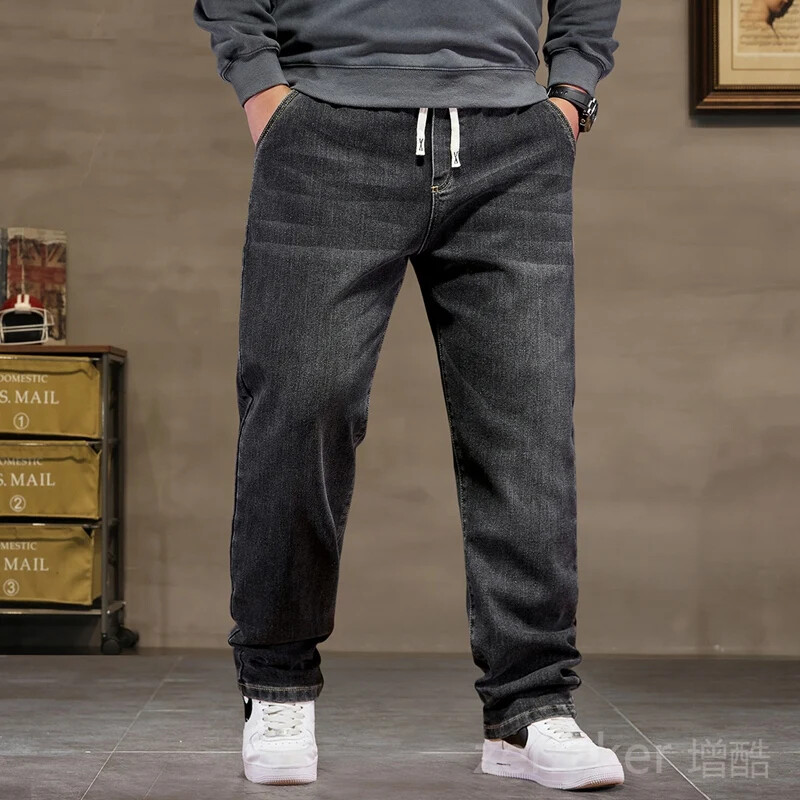 pluss suuruses teksad meeste lahtised sirged sügis mees kõrge elastsusega isapüksid 44 46 48 teksad meestele 7XL 6XL 5XL 8XL