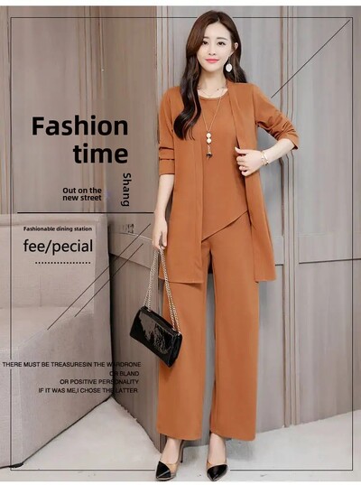 Didelio dydžio moteriški laisvi ilgomis rankovėmis liemenės kelnaitės Naujas pavasario rudens kostiumas, madinga apranga Trijų dalių komplektas Drabužiai