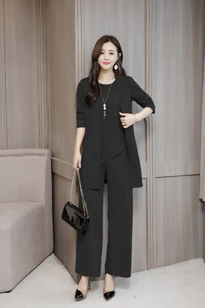 Didelio dydžio moteriški laisvi ilgomis rankovėmis liemenės kelnaitės Naujas pavasario rudens kostiumas, madinga apranga Trijų dalių komplektas Drabužiai