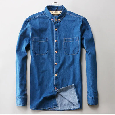 Schinteon dvi priekinės kišenės pavasario rudens vyriški džinsiniai marškiniai ilgomis rankovėmis, minkšti 100 % medvilnės ploni džinsai kaubojiški ploni marškinėliai 4XL