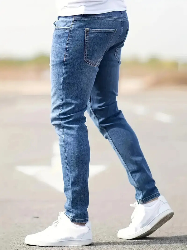 Distressed Vīriešu džinsi Džinsu caurumi Skinny Vintage Wash Solid Pencil Bikses 2024 Potītes Garums Apvalks Punk Style Kabatas Slim