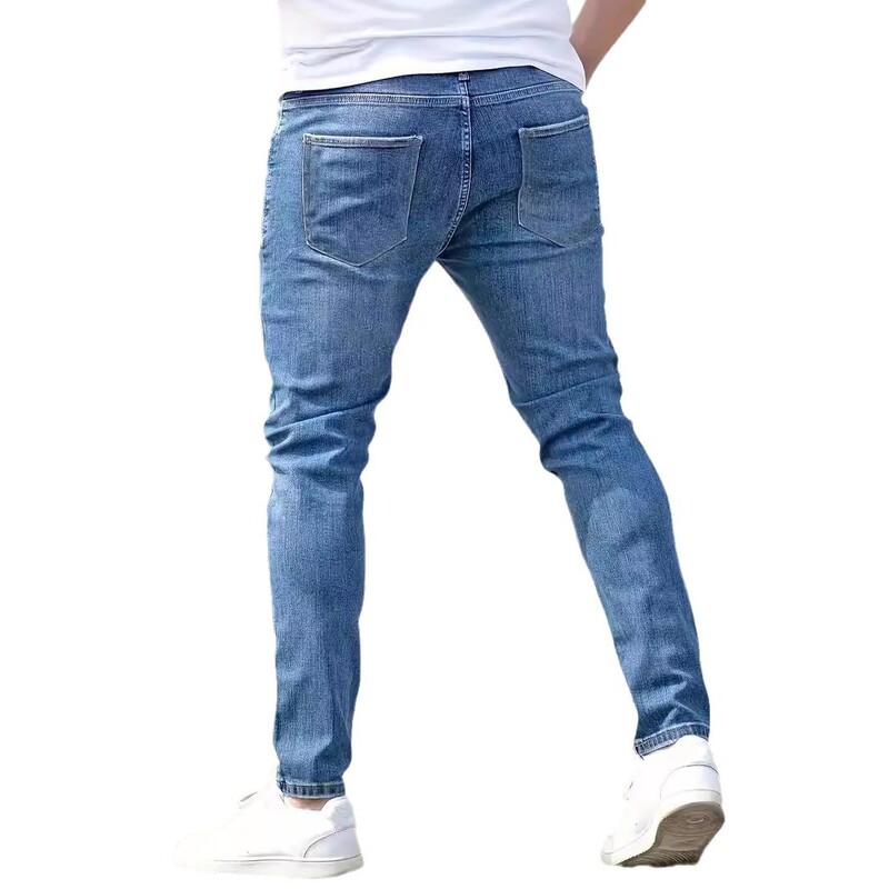 Distressed Vīriešu džinsi Džinsu caurumi Skinny Vintage Wash Solid Pencil Bikses 2024 Potītes Garums Apvalks Punk Style Kabatas Slim