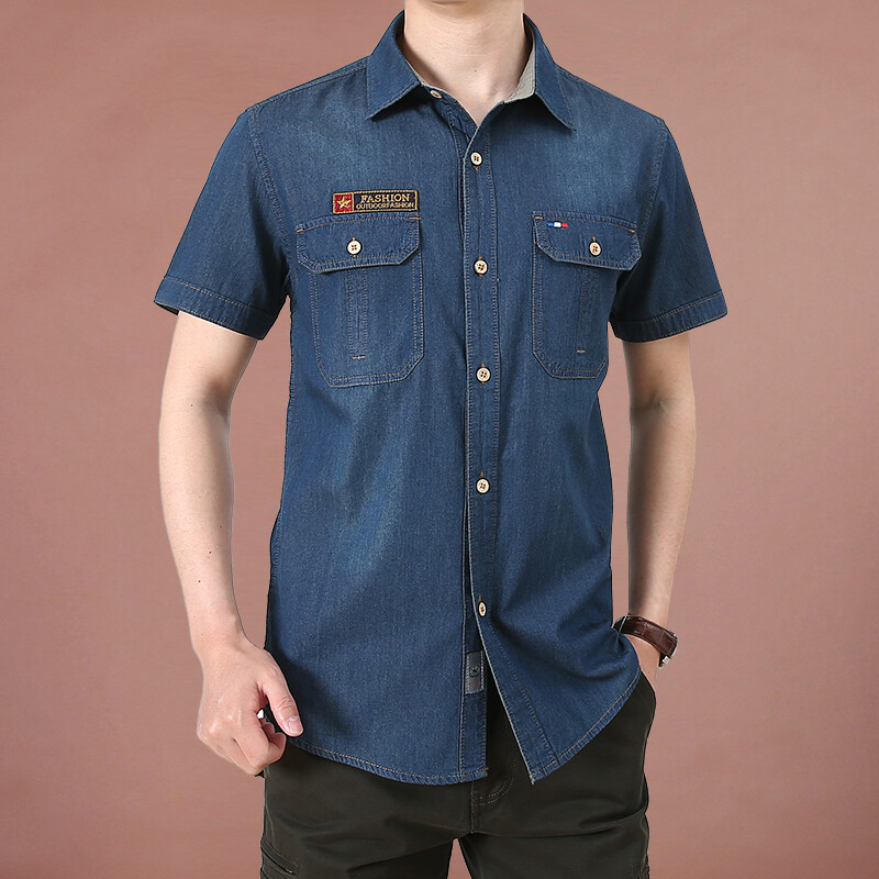 Modes vīriešu džinsa krekls Vasaras jauns krekls ar īsām piedurknēm Hawaiian Beach sociālais krekls Dizaineru apģērbi Luksusa pielāgota jaka