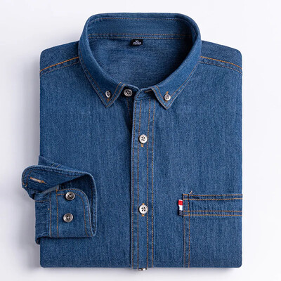 2023. aasta kevad- ja sügisene ensüümiga pestud meeste pikkade varrukatega teksasärk Puhast puuvillast vabaajamoe ülerõivad Mitmekülgsed meesterõivad