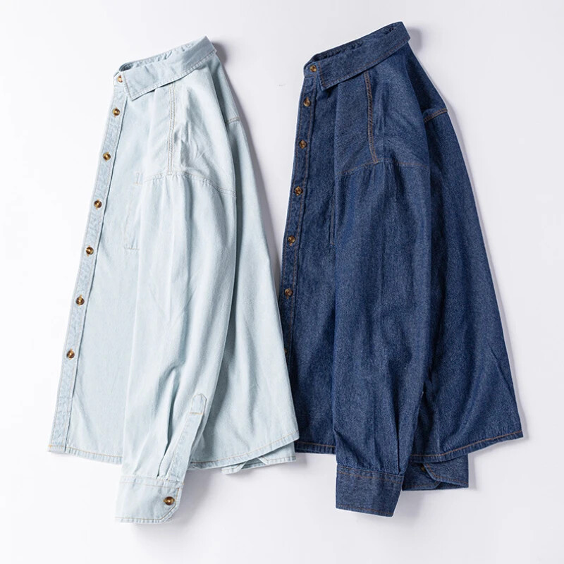 2023. aasta kevad- ja sügisene ensüümiga pestud meeste pikkade varrukatega teksasärk Puhast puuvillast vabaajamoe ülerõivad Mitmekülgsed meesterõivad