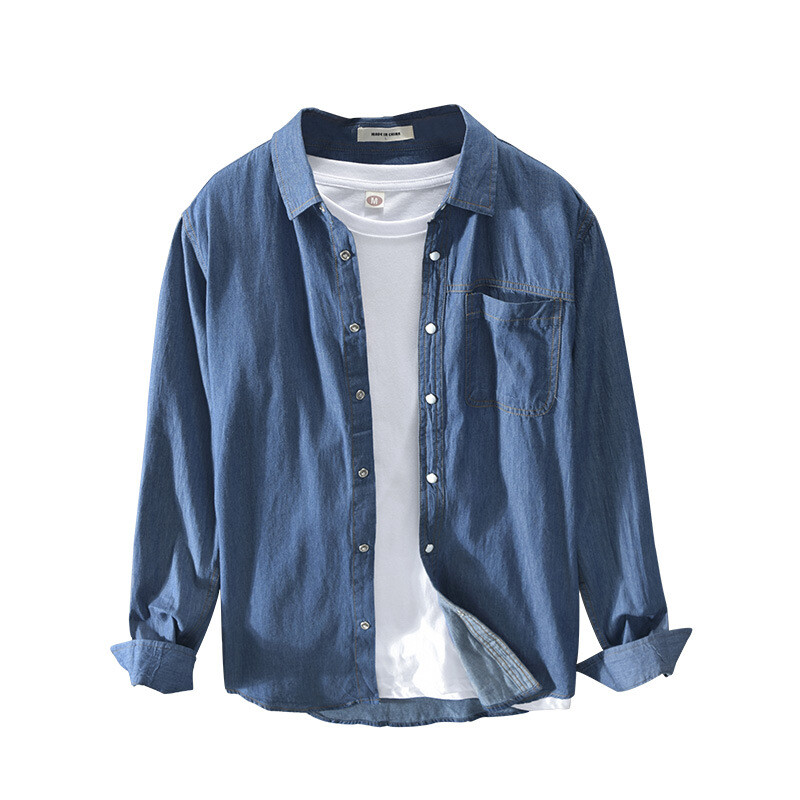 2024 m. pavasario drabužiai Vyriški džinsiniai kišeniniai marškinėliai ilgomis rankovėmis Laisvalaikiai korėjietiški, palaidi sagomis Gatvės apranga Prabangūs Didelio Dydžio Stilingi