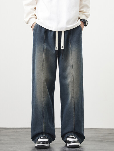 Suures suuruses M-8XL Baggy Teksad Meeste Sinised Must Tänavarõivad Elastne vöökoht Y2K Püksid Mood sirged vaba aja laiad teksapüksid