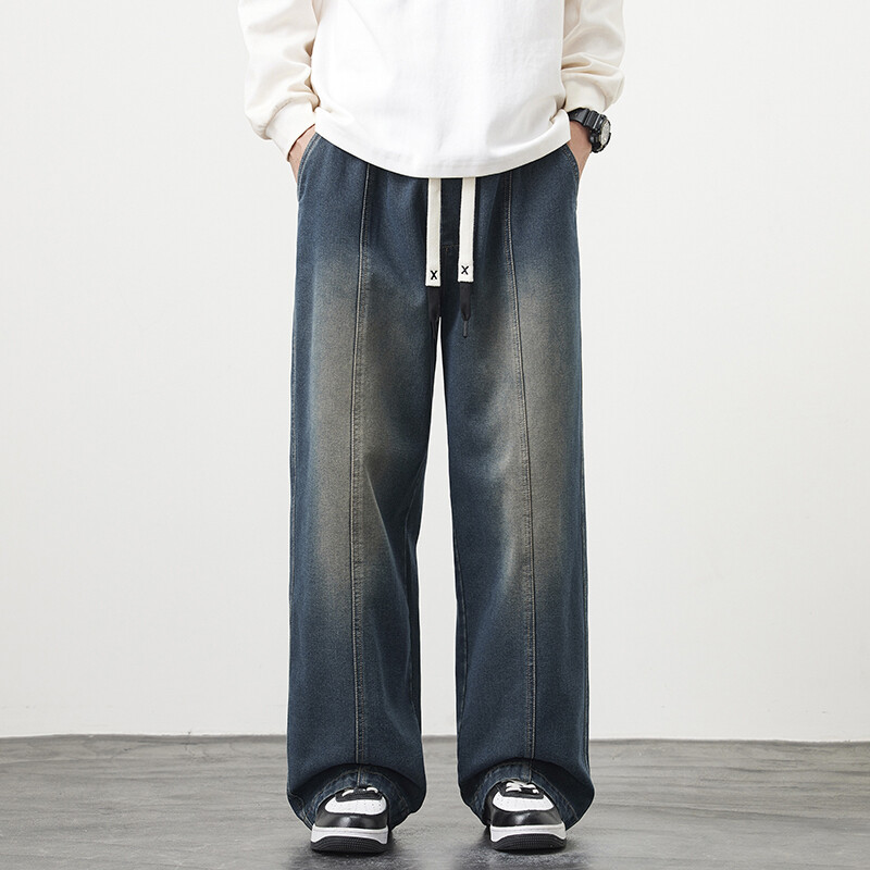 Suures suuruses M-8XL Baggy Teksad Meeste Sinised Must Tänavarõivad Elastne vöökoht Y2K Püksid Mood sirged vaba aja laiad teksapüksid