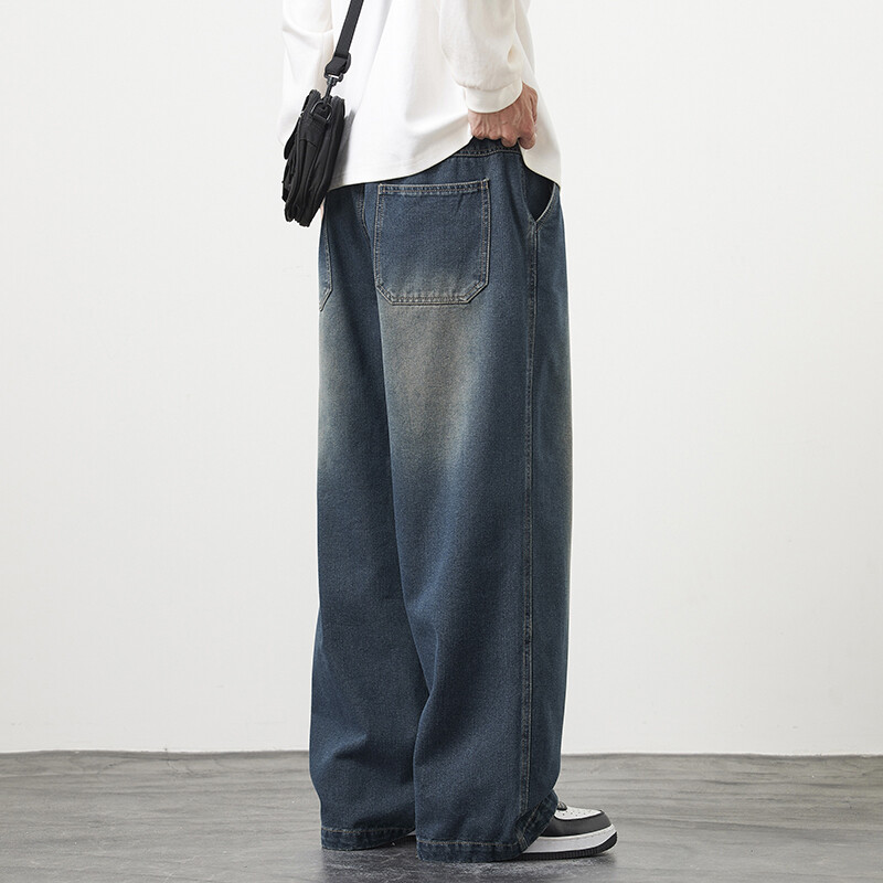 Suures suuruses M-8XL Baggy Teksad Meeste Sinised Must Tänavarõivad Elastne vöökoht Y2K Püksid Mood sirged vaba aja laiad teksapüksid