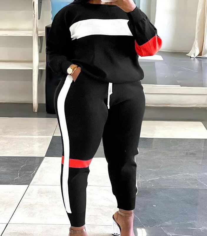 Moteriški dviejų dalių rinkiniai Spausdinti kelnių rinkiniai ilgomis rankovėmis Viršutiniai dideli dydžiai Apranga raišteliai Y2k Kelnės Megztiniai Kostiumai Darbas Pavasaris