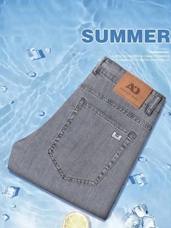 Vasariniai ploni vyriški laisvi tiesūs džinsai Lyocell Minkštos užuolaidos Verslo laisvalaikio kelnės Klasikinės dūmų pilkos prekės ženklo ledinės šilko kelnės