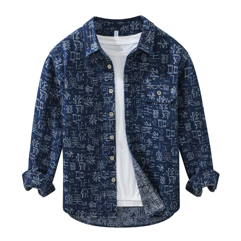 Kevad-sügis uued hip-hopi meeste trükitud revääridega teksariidest pikkade varrukatega vabaaja särgid meestele õues, avarate rõivaste topid