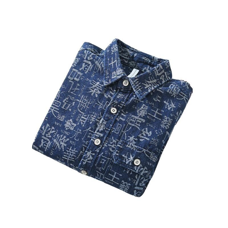 Kevad-sügis uued hip-hopi meeste trükitud revääridega teksariidest pikkade varrukatega vabaaja särgid meestele õues, avarate rõivaste topid