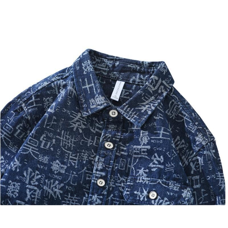 Kevad-sügis uued hip-hopi meeste trükitud revääridega teksariidest pikkade varrukatega vabaaja särgid meestele õues, avarate rõivaste topid