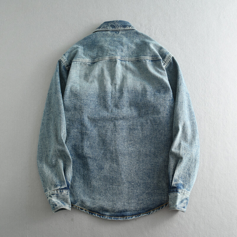 Tooling nostalgiški snaigių skalbimo džinsiniai marškiniai vyrams Rudens vyriški retro marškiniai ilgomis rankovėmis striukė