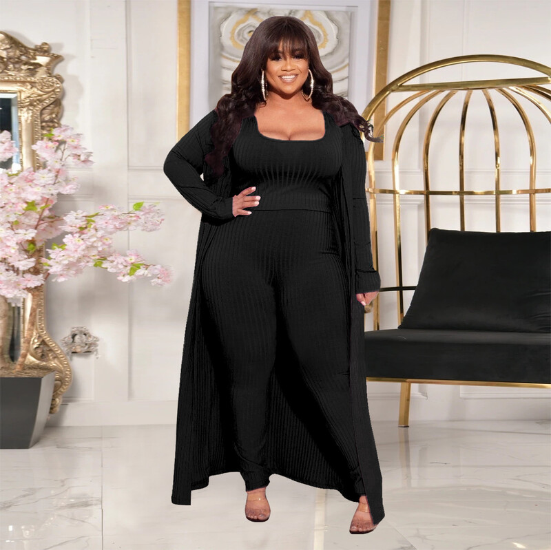 Didelio dydžio L-5XL Moteriškas laisvalaikio komplektas ilgomis rankovėmis švarkas Kelnės Apatiniai marškinėliai 3 dalių kostiumas Mezginiai Sportiniai kostiumai Sportiniai kostiumai Apranga