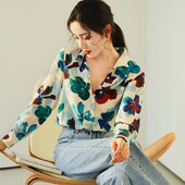 Moterų pavasario rudens mada Biuro moteriški marginimai Laisvi polo apykaklės marškiniai ilgomis rankovėmis Moteriški laisvalaikio madingi šifoniniai viršutiniai drabužiai