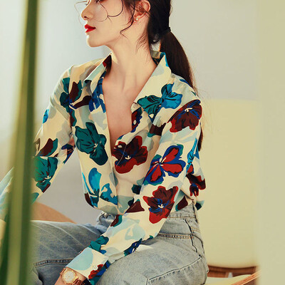 Moterų pavasario rudens mada Biuro moteriški marginimai Laisvi polo apykaklės marškiniai ilgomis rankovėmis Moteriški laisvalaikio madingi šifoniniai viršutiniai drabužiai