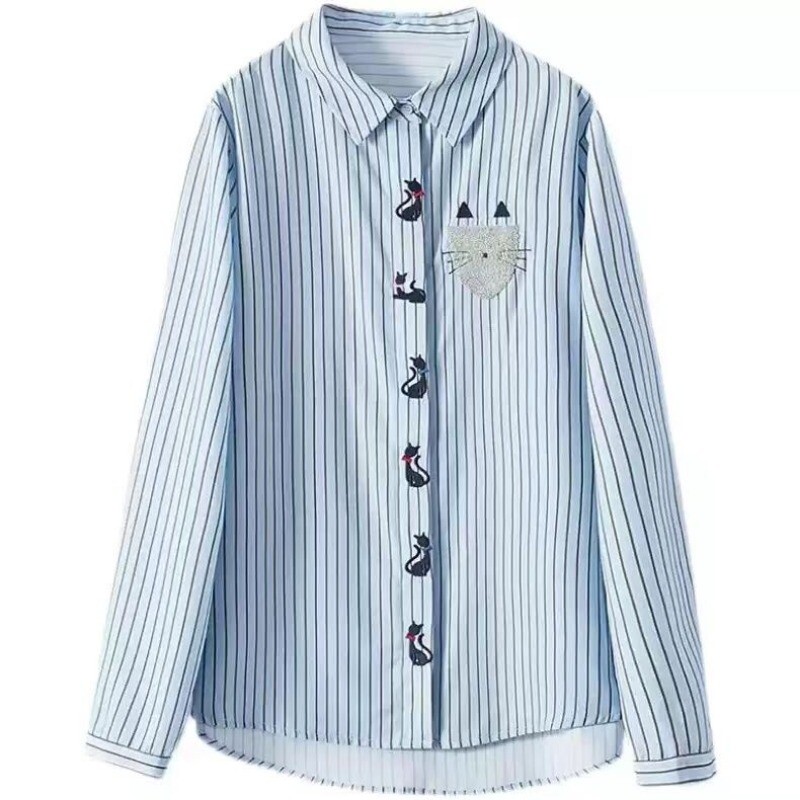 Moteriški pavasario rudens laisvalaikio paprastumas dryžuoti vienspalviai polo apykaklės marškiniai ilgomis rankovėmis Moteriški madingi madingi madingi viršutiniai drabužiai