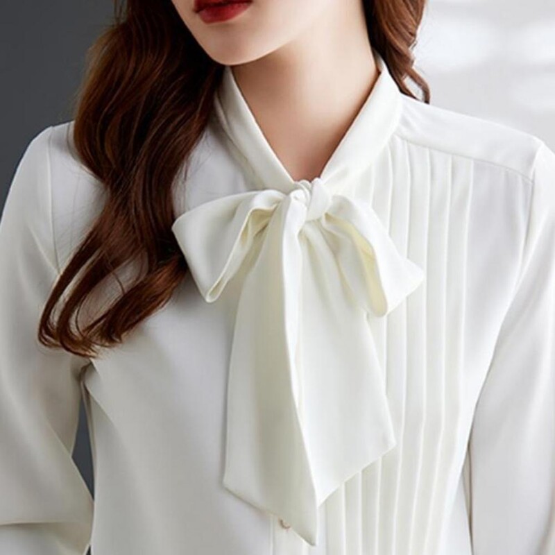 Peteliškės apykaklė Moteriški marškiniai Moteriški pavasario rudens stiliaus palaidinės Marškiniai Moteriški laisvalaikio ilgomis rankovėmis vienspalviai šifono palaidinės viršūnės