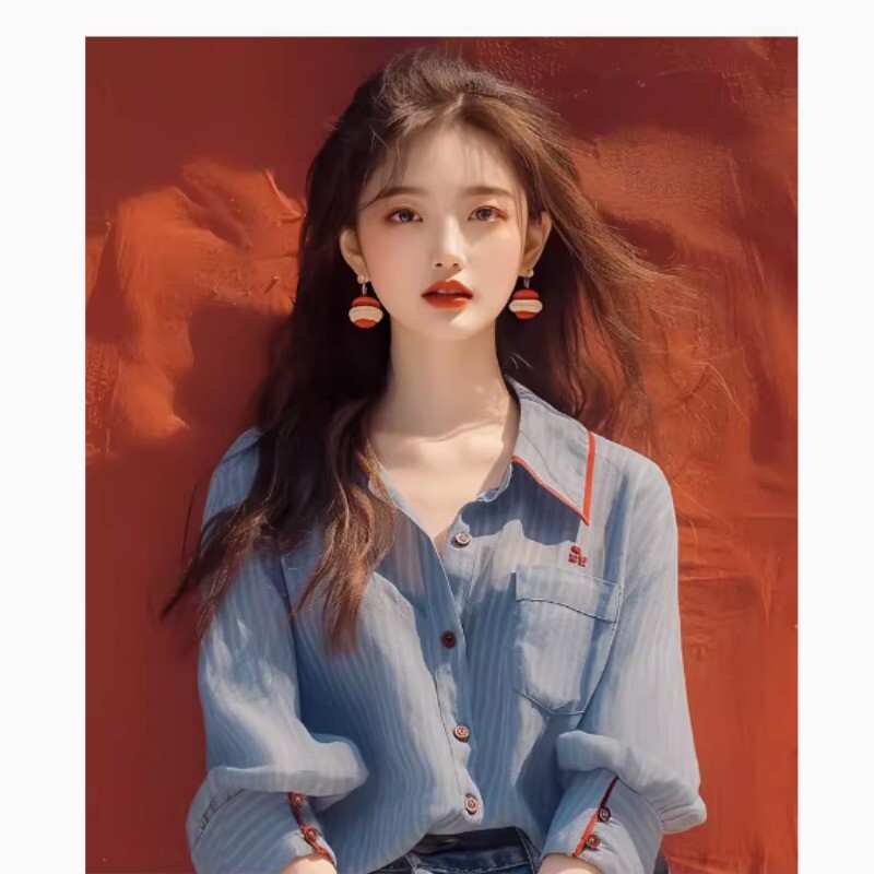 Šifona vintage sieviešu krekls, vasaras jaunums, 2024. gada svītru korejiešu apģērbu izpārdošana.