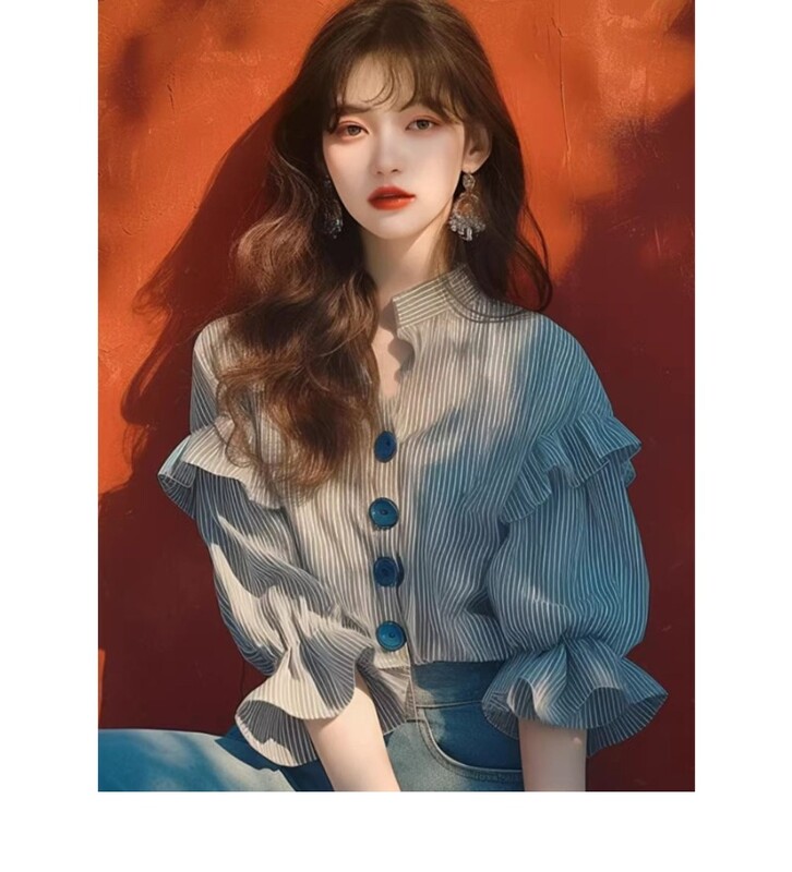 Šifoniniai vintažiniai moteriški marškiniai Vasaros naujiena 2024 m. juostelių korėjietiškų drabužių išpardavimai Laisvi viršutiniai drabužiai trumpomis rankovėmis raukiniai Moteriškos palaidinės