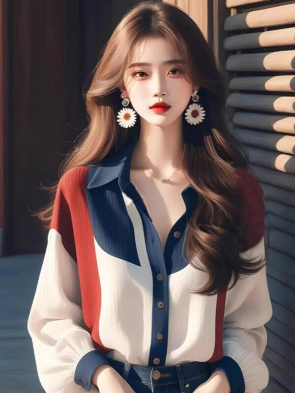 Šifoniniai vintažiniai moteriški marškiniai Pavasario/vasaros nauji kratiniai moteriški marškiniai Laisvi ilgomis rankovėmis Viršutiniai madingi korėjietiškų drabužių išpardavimai