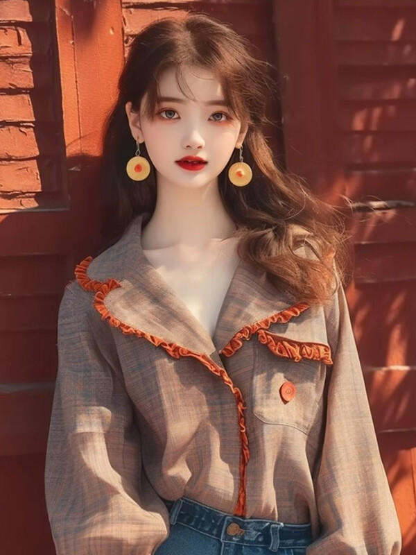 Vintažinės moteriškos palaidinės pavasario/vasaros Nauji languoti laisvi viršutiniai drabužiai ilgomis rankovėmis Korėjietiškų drabužių išpardavimai Moteriški marškiniai