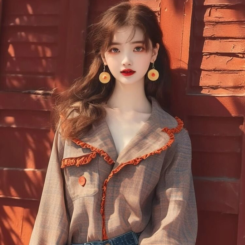 Vintažinės moteriškos palaidinės pavasario/vasaros Nauji languoti laisvi viršutiniai drabužiai ilgomis rankovėmis Korėjietiškų drabužių išpardavimai Moteriški marškiniai