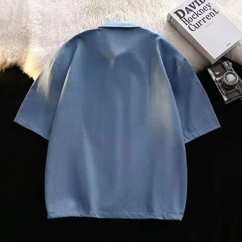 „Nicheins“ vasariniai plius dydžiai trumpomis rankovėmis džinsiniai marškinėliai, laisvalaikio laisvi madingi Honkongo stiliaus, paprasto dizaino viršutiniai drabužiai vyrams ir moterims