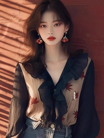 Eleganta slaidinoša melna šifona blūze Niche franču dizaina Sensibility Top Petite Stilīgs moderns sieviešu krekls ar pogu