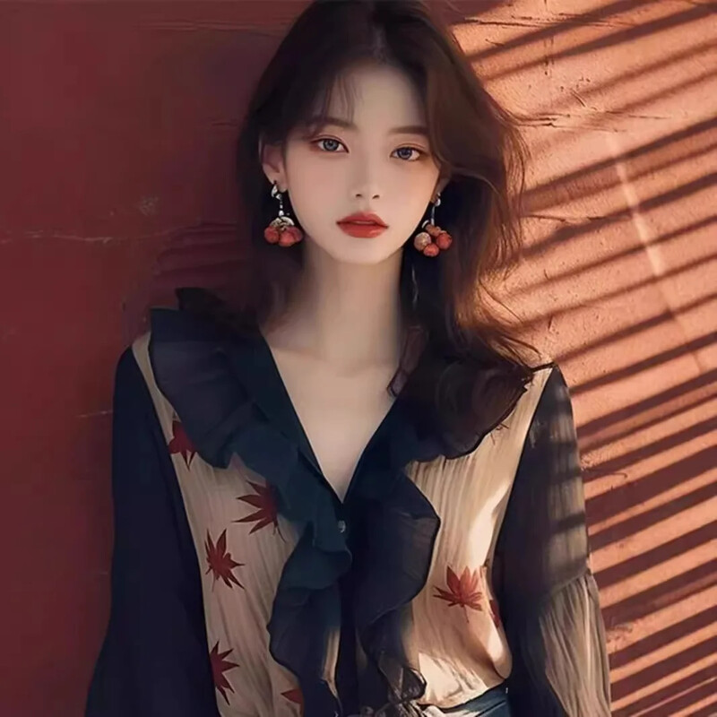 Eleganta slaidinoša melna šifona blūze Niche franču dizaina Sensibility Top Petite Stilīgs moderns sieviešu krekls ar pogu