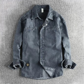 Tugev pesu vana vintage teksasärgi meeste topelttasku disainitrend Euroopas ja Ameerika Ühendriikides vabaaja särgi mantel