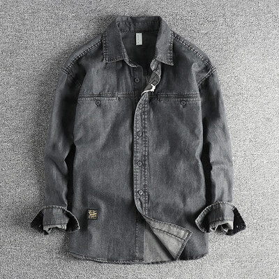 Tugev pesu vana vintage teksasärgi meeste topelttasku disainitrend Euroopas ja Ameerika Ühendriikides vabaaja särgi mantel