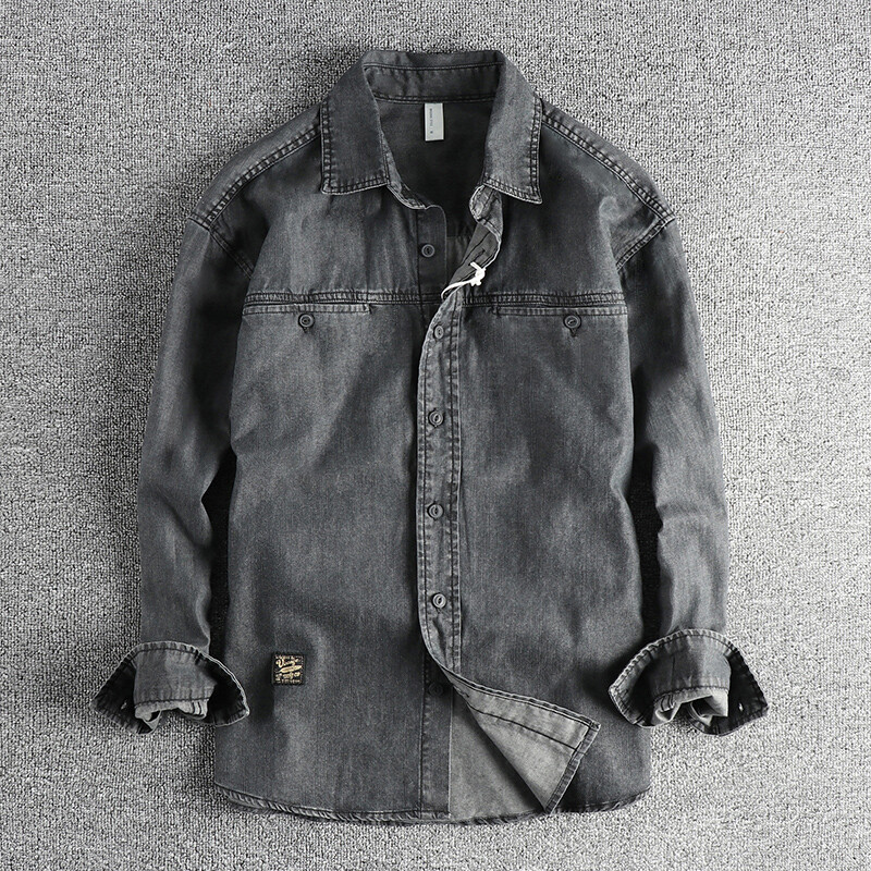 Tugev pesu vana vintage teksasärgi meeste topelttasku disainitrend Euroopas ja Ameerika Ühendriikides vabaaja särgi mantel