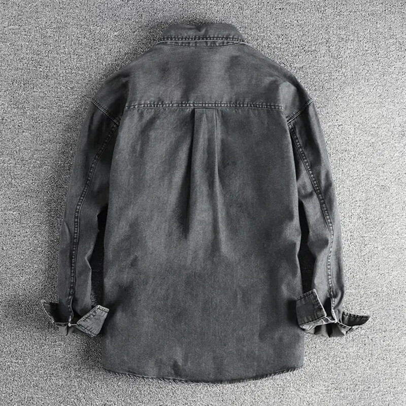 Tugev pesu vana vintage teksasärgi meeste topelttasku disainitrend Euroopas ja Ameerika Ühendriikides vabaaja särgi mantel