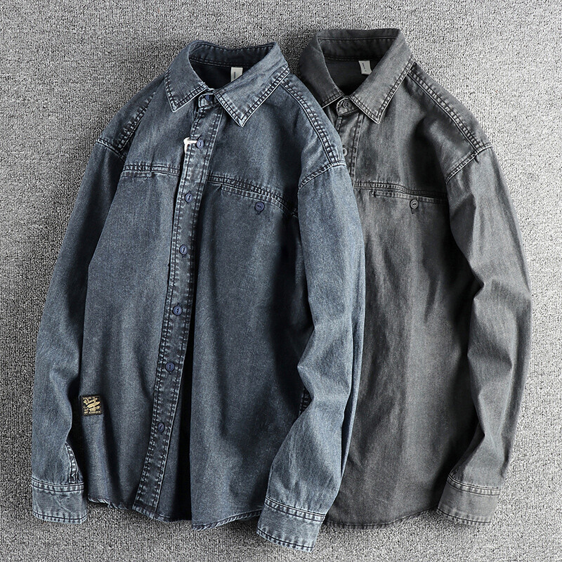 Tugev pesu vana vintage teksasärgi meeste topelttasku disainitrend Euroopas ja Ameerika Ühendriikides vabaaja särgi mantel