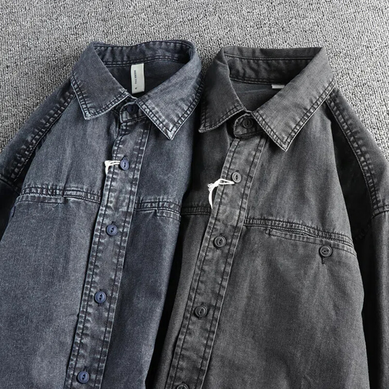 Tugev pesu vana vintage teksasärgi meeste topelttasku disainitrend Euroopas ja Ameerika Ühendriikides vabaaja särgi mantel