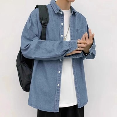 Laisvi džinsiniai marškiniai ilgomis rankovėmis vyrams Laisvai madinga striukė Madinga vagabond stiliaus pavasario rudens sezono drabužių spinta Essentia