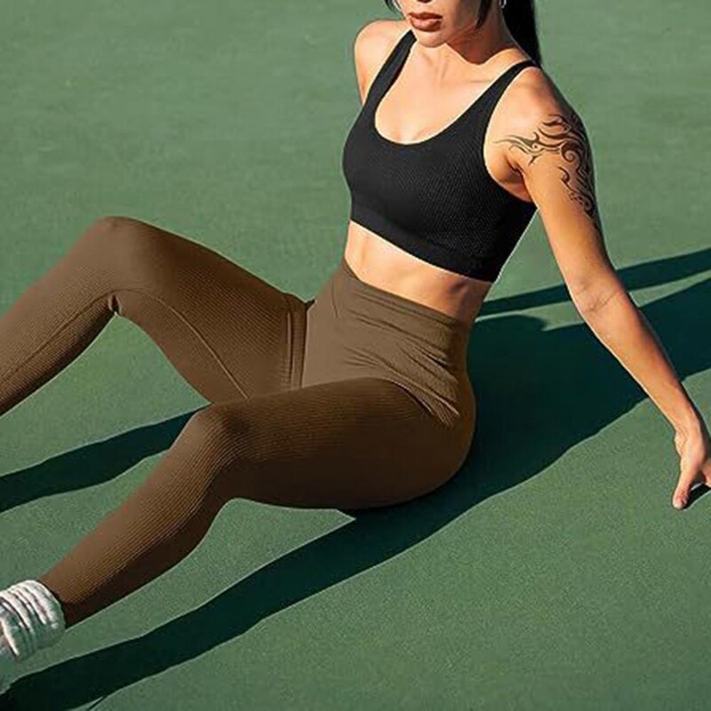 Jogos antblauzdžiai briaunoti jogos antblauzdžiai moterims aukštu juosmeniu Sportinės treniruočių kelnės patalpose Lauke Sporto pratimai Laisvalaikio drabužiai